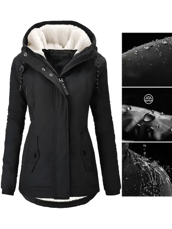 Women's Parka Fleece Lined Puffer Jacket Waterproof Windproof Winter Coat Fall Zipper Hooded Heated Jacket with Pocket Minimalism Outerwear Long Sleeve Black Army