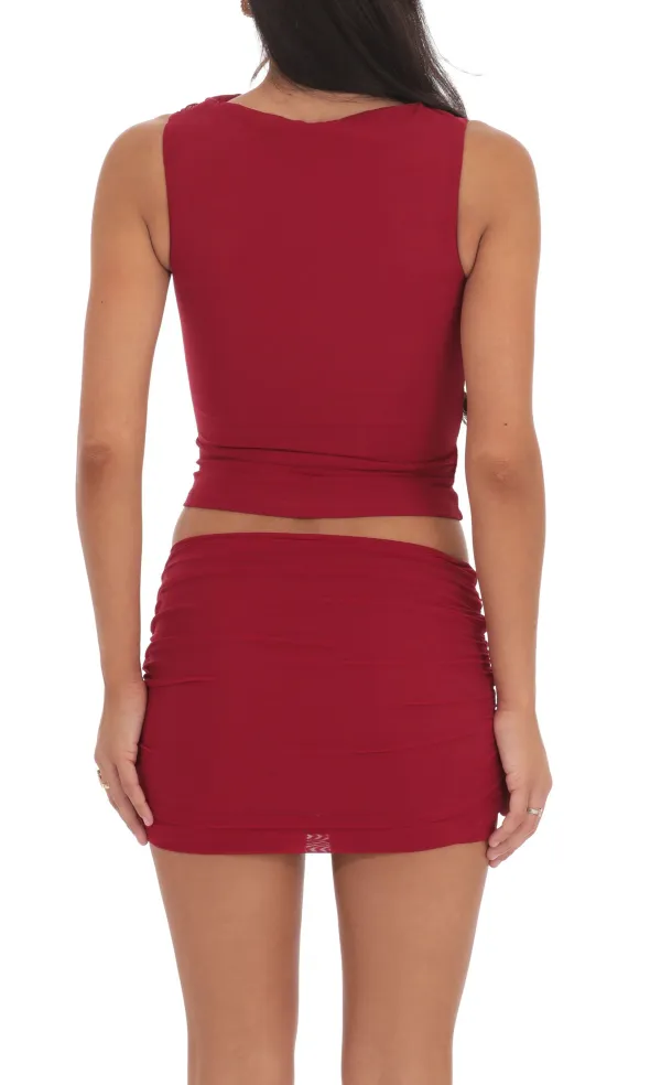 High Neck Mesh Two Piece Set in Red
