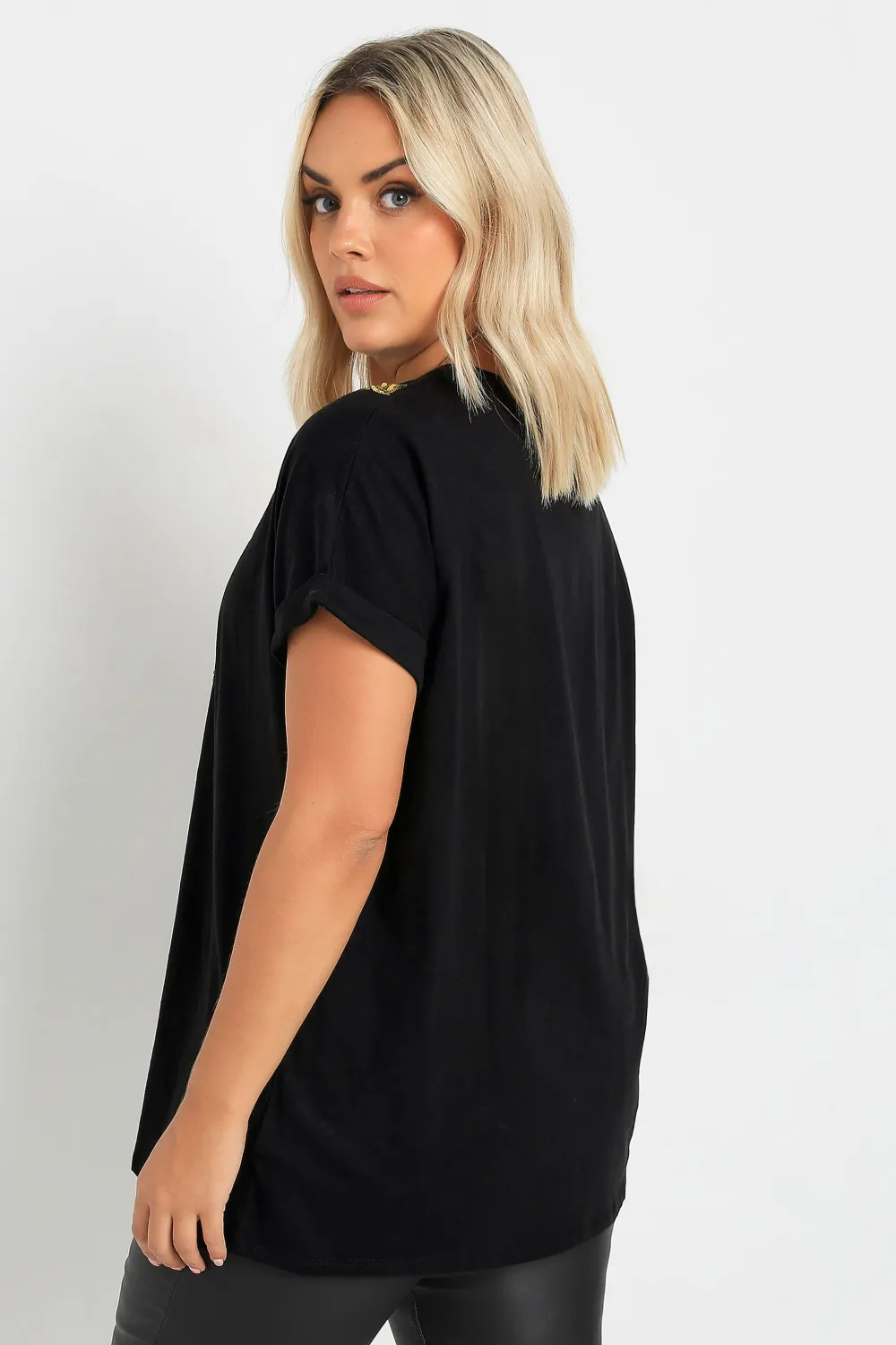 YOURS Curve Black Sequin Bow T-Shirt