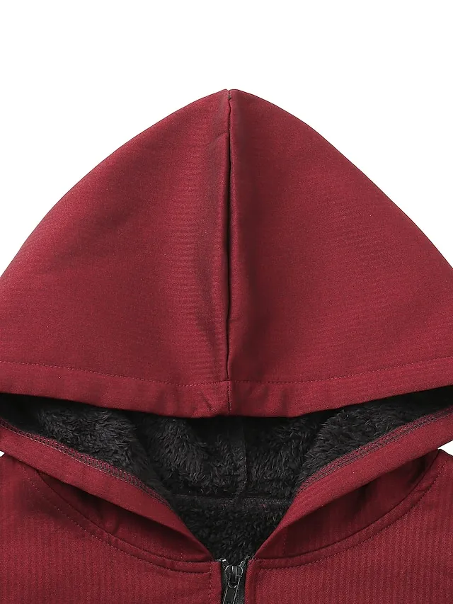 Women's Plus Size Curve Coat Hooded Coat Winter Fall Warm Mid-Length Short Chic Elegant Oversize Sport Vintage Zip Pocket Thick Coats Jacket Sweatshirt Parka Blouson