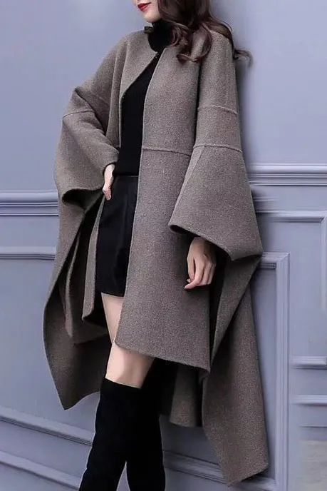 Oversized Solid Mid Length Cape Coat