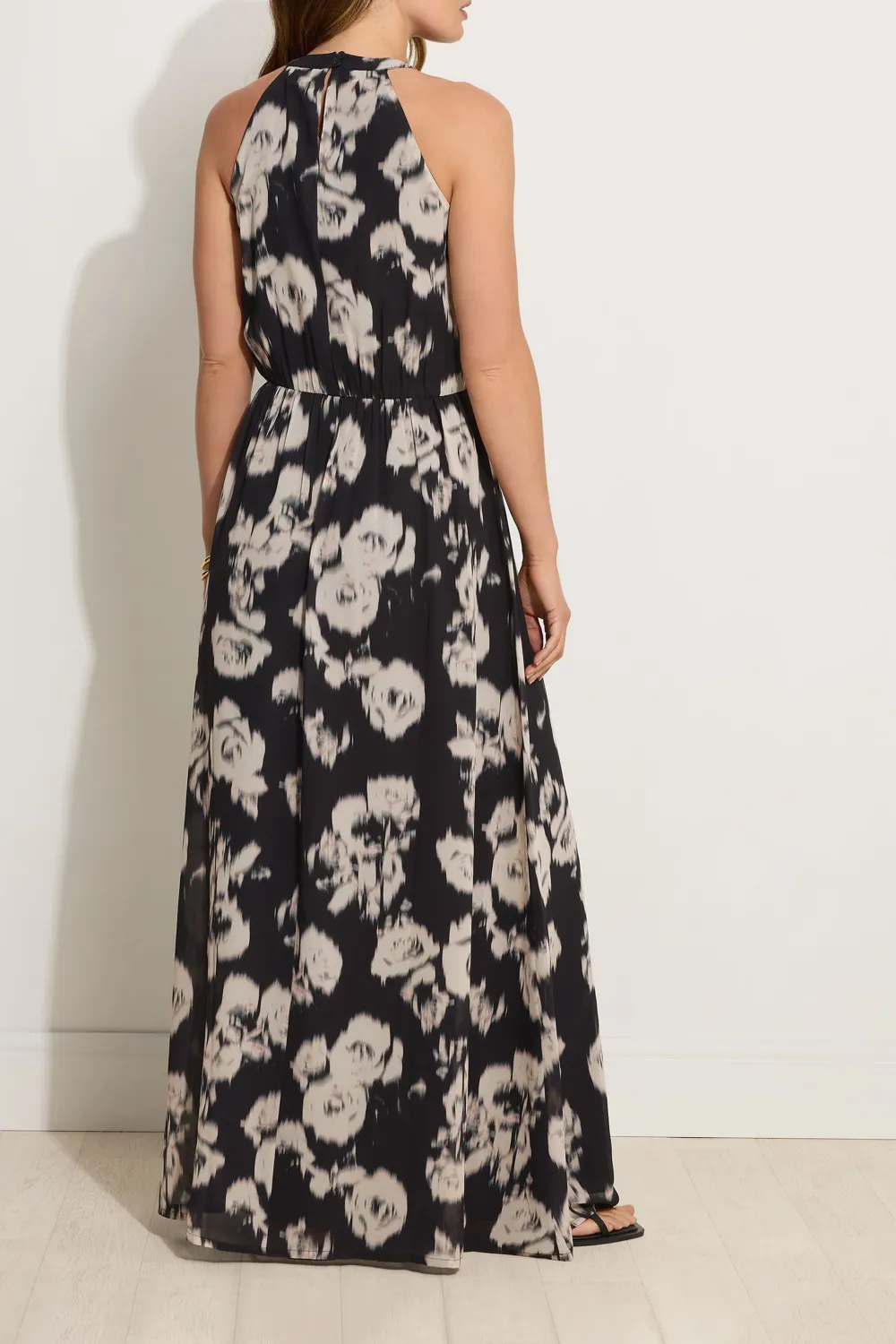 Black Floral Halter Neck Dress