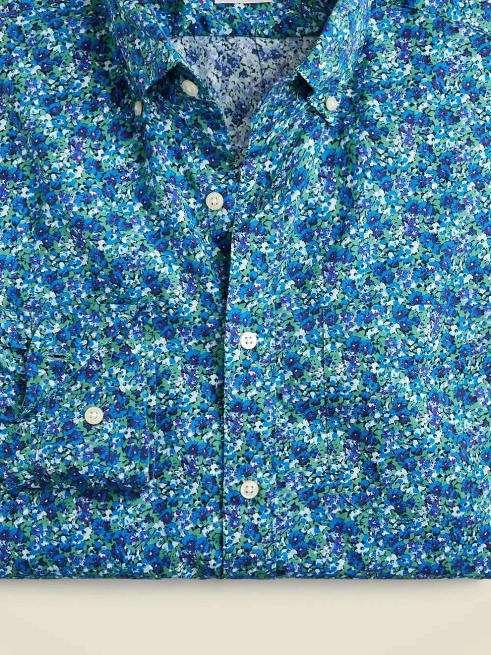 Blue And White Floral Print Long Sleeve Shirt