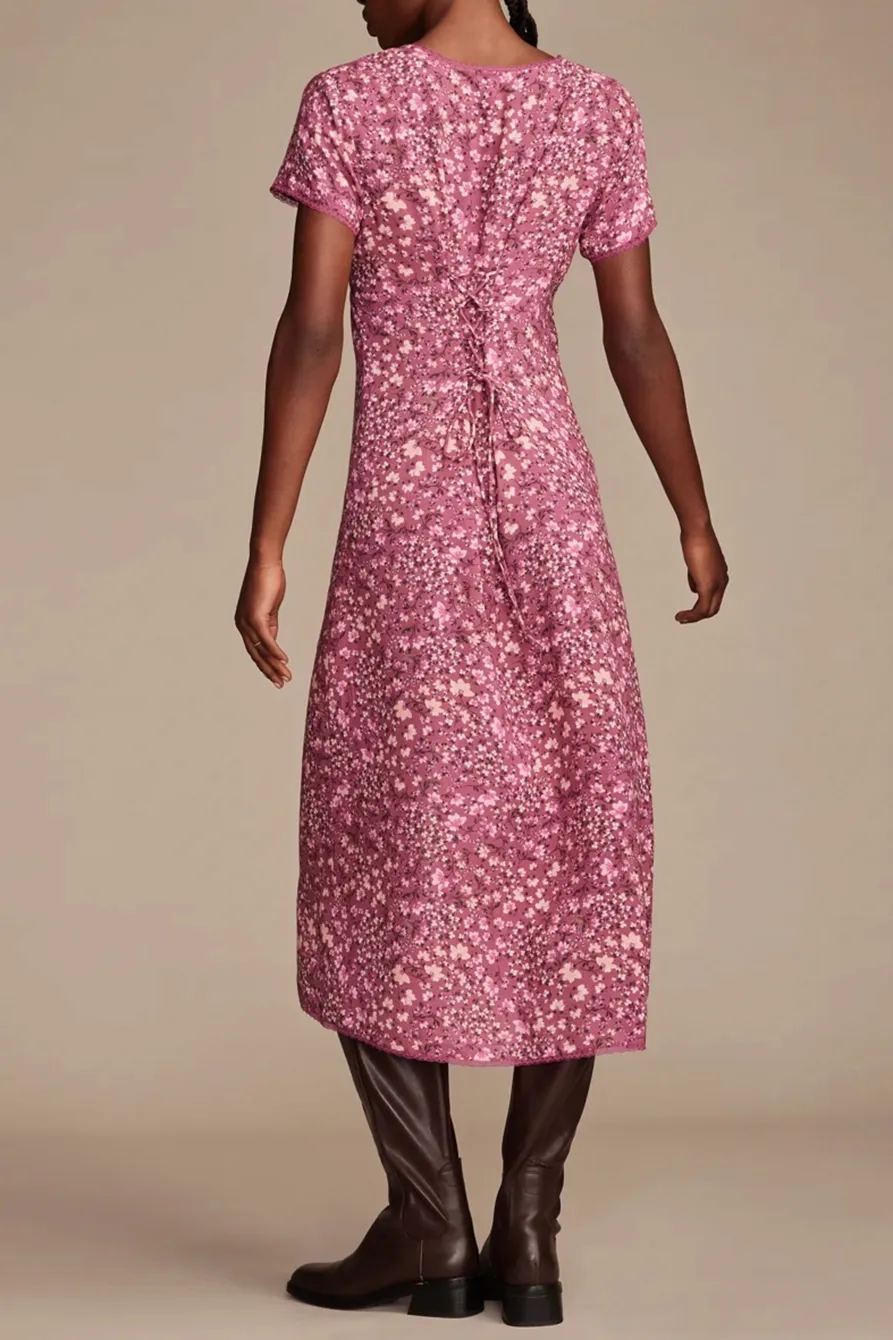 Lace Trimmed Button Front Midi Dress