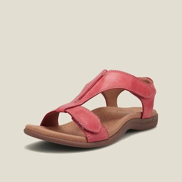 Women's Sandals Flat Sandals Comfort Shoes Plus Size Outdoor Office Daily Summer Flat Heel Open Toe Casual Walking Shoes PU Leather Magic Tape Solid Colored Black Yellow Red