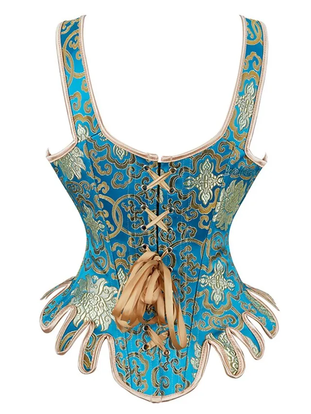 Corset Women's Corset Tops Party & Evening Club Black Blue Sexy Overbust Corset Hook & Eye Lace Up Retro Tummy Control Push Up Flower Fall Winter