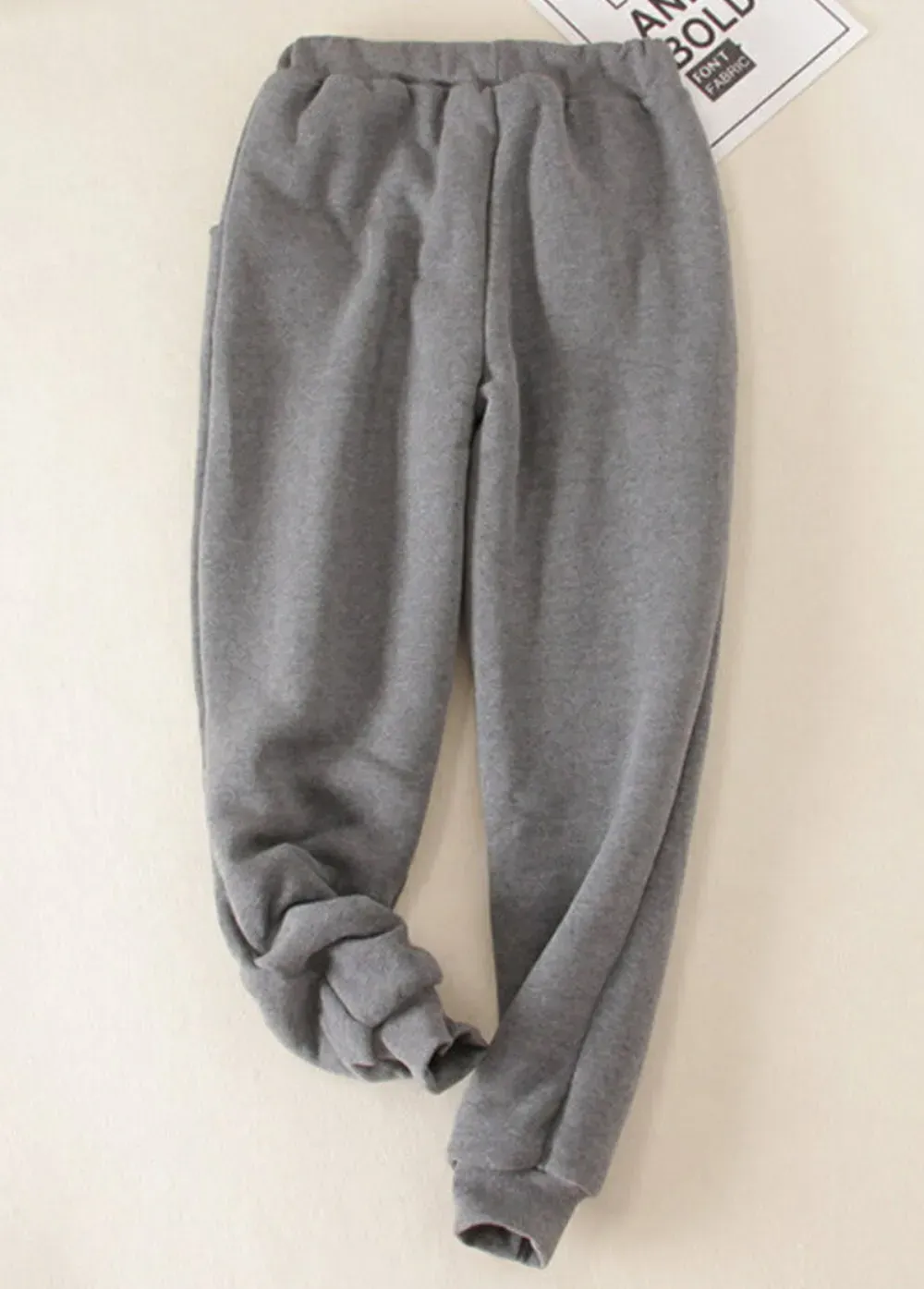 Grey Plush Jogger Drawastring High Waisted Pants