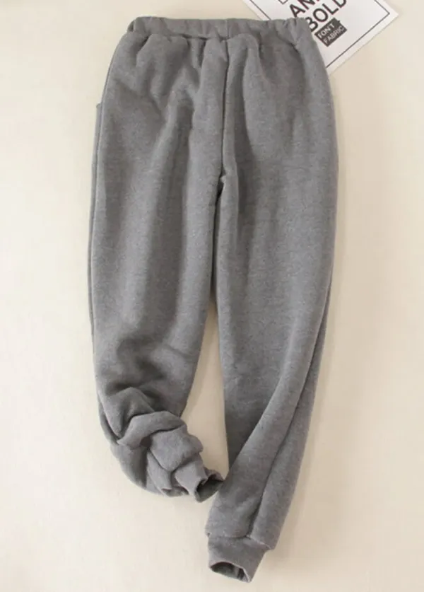 Grey Plush Jogger Drawastring High Waisted Pants