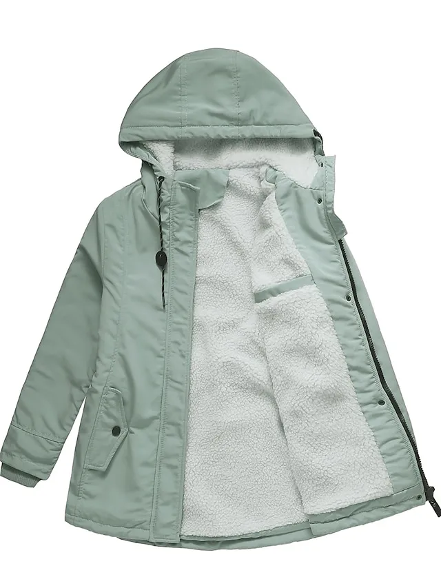 Women's Parka Street Fall Winter Puffer Jacket Long Coat Windproof Warm 3 in 1 Loose Casual Sports Jacket Long Sleeve Solid Color Zipper Purple Blushing Pink Waterpoof Daily Wear Down Parkas  Lined