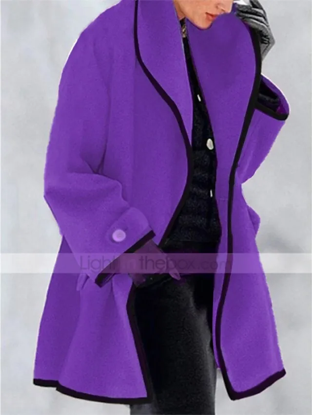 Women's Coat Office Dailywear Casual Winter Fall Long Coat Warm Basic Simple Classic & Timeless Jacket Long Sleeve Solid Color with Pockets Oversize Blue Purple Camel