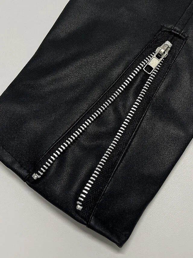 Women's Faux Leather Jacket Fall Moto Biker Coat Waterproof Street Wear with Pocket Zipper Turndown Casual Outerwear Long Sleeve Winter Windproof Black Blue Wine M L XL