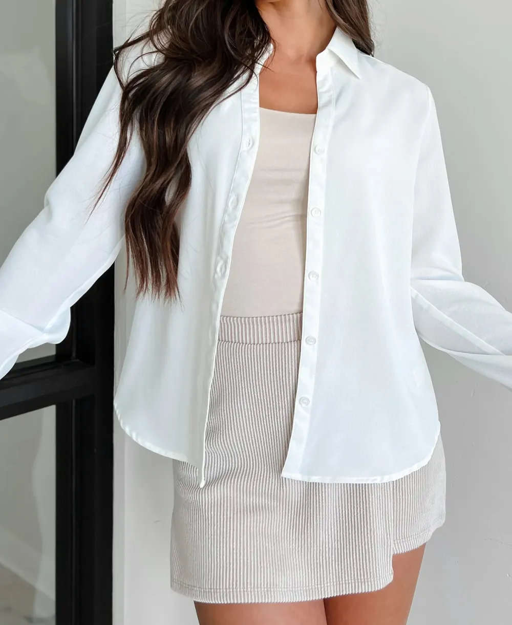 White Crepe V-Neck Shirt
