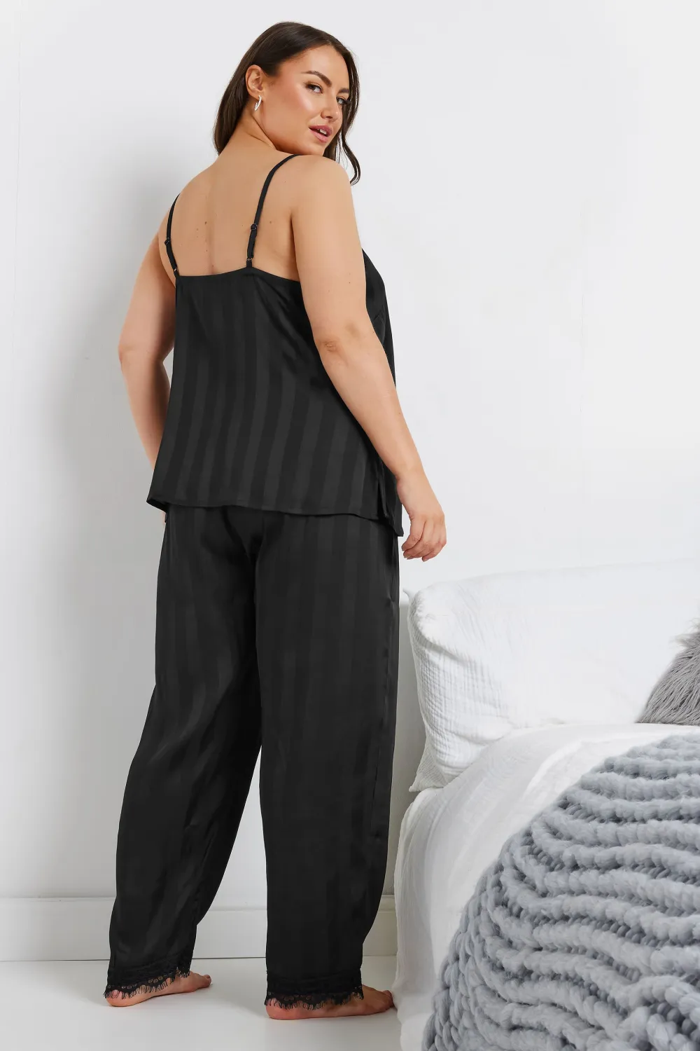 YOURS Curve Black Stripe Satin Pyjama Set