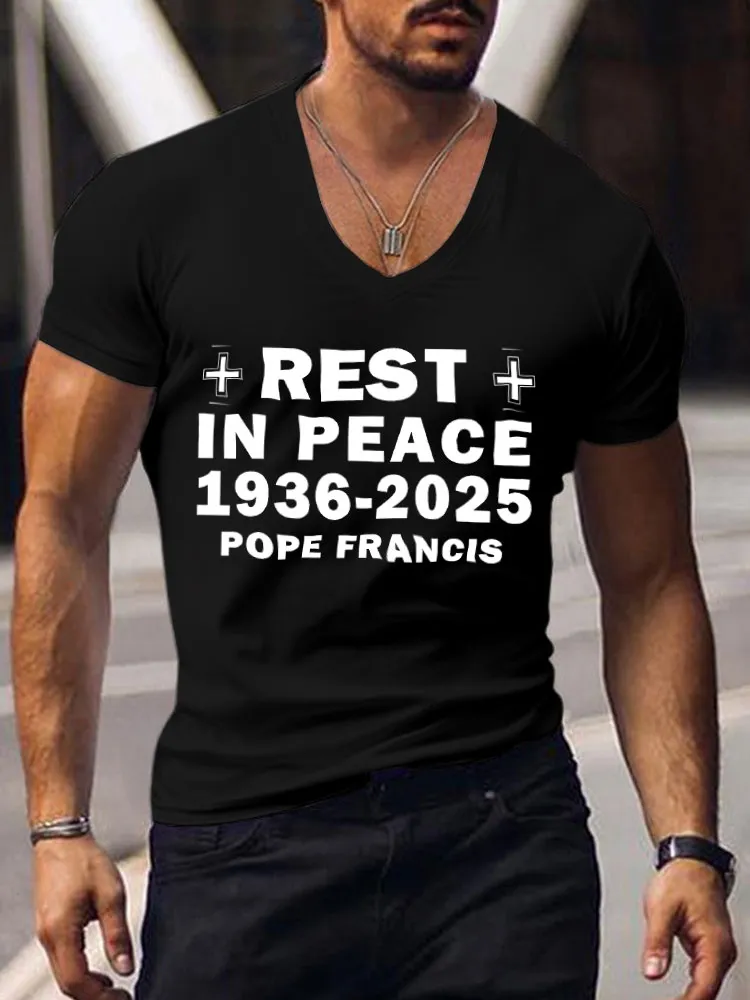 Men'S Rest In Peace 1936-2025 Pope Francis V-Neck T-Shirt