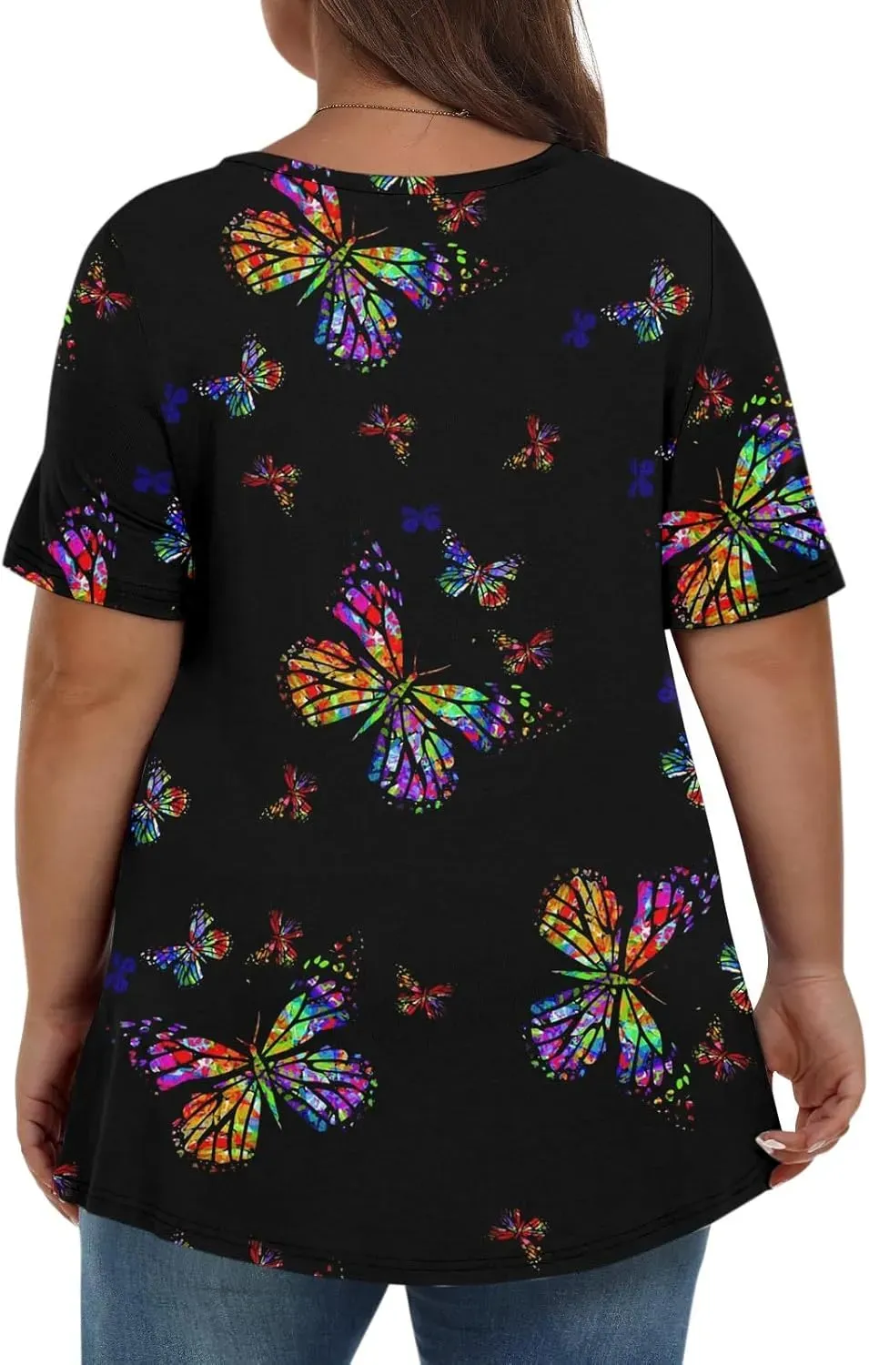 Plus Size Tops for Women Dressy Short Sleeve V Neck Shirts for Women Summer Tops for Women 2024 Floral Print Top