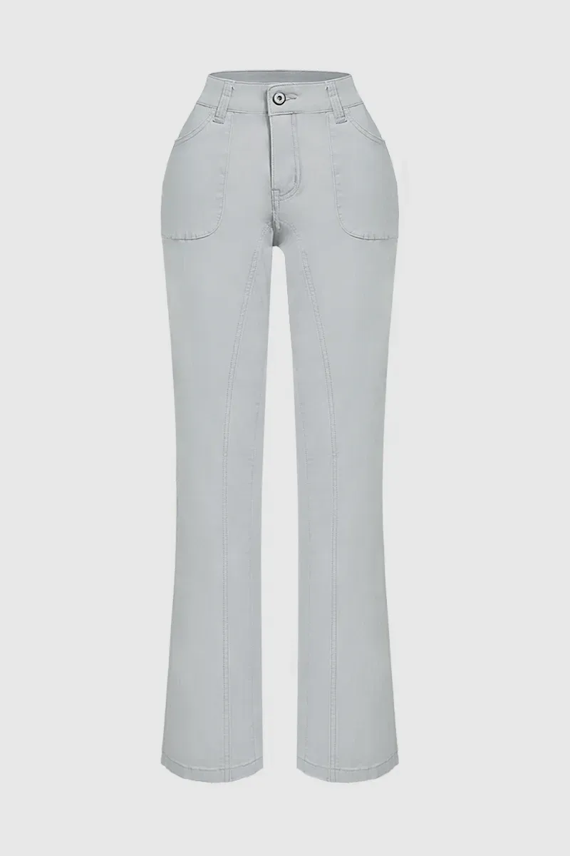 Zip Fly Mid Waist Straight Leg Pants