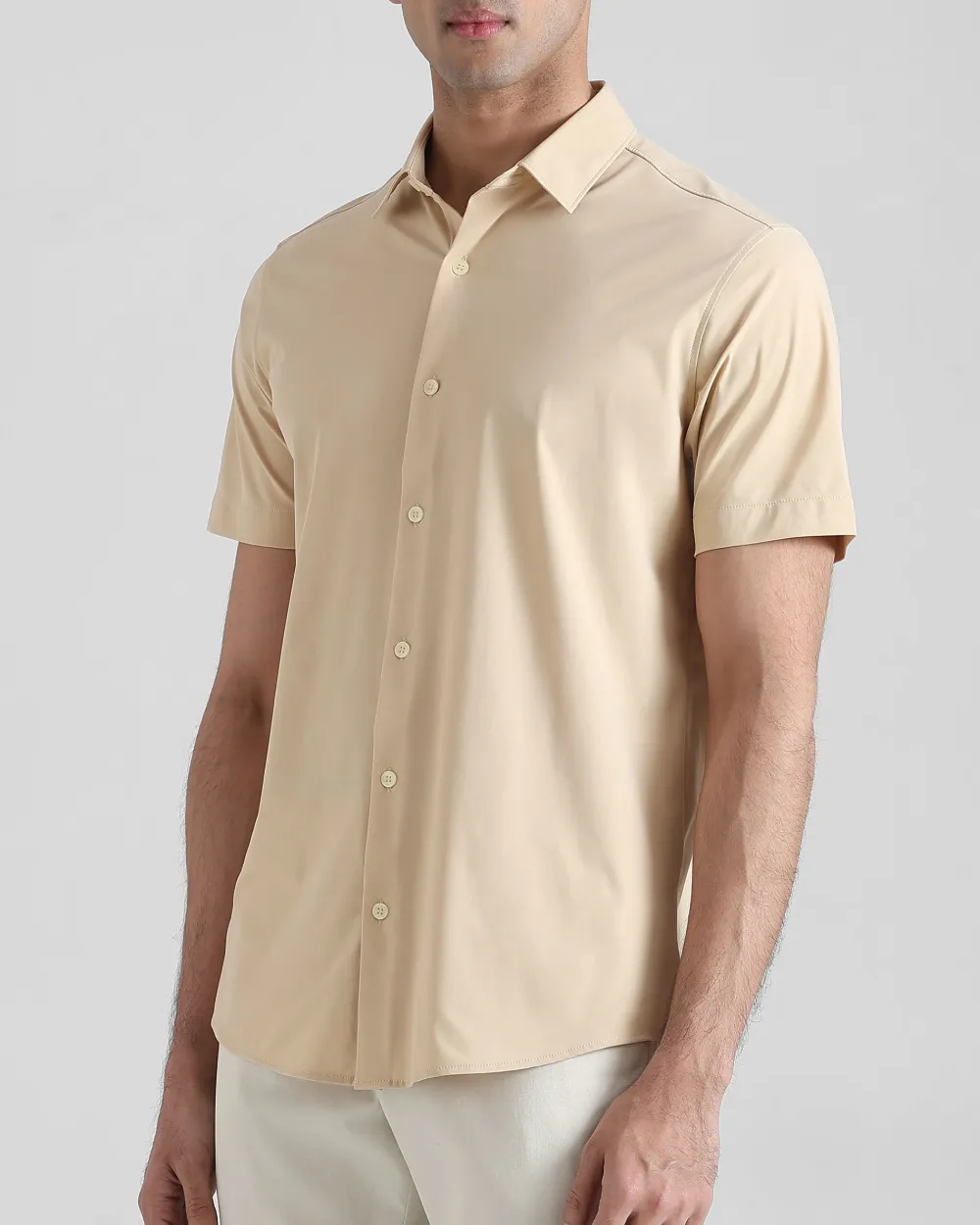 Leisure Simple Slim-Fit Breathable Beige Shirt