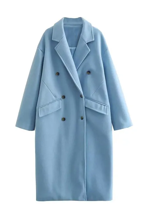 Front Buttons Lapel Coat in Light Blue