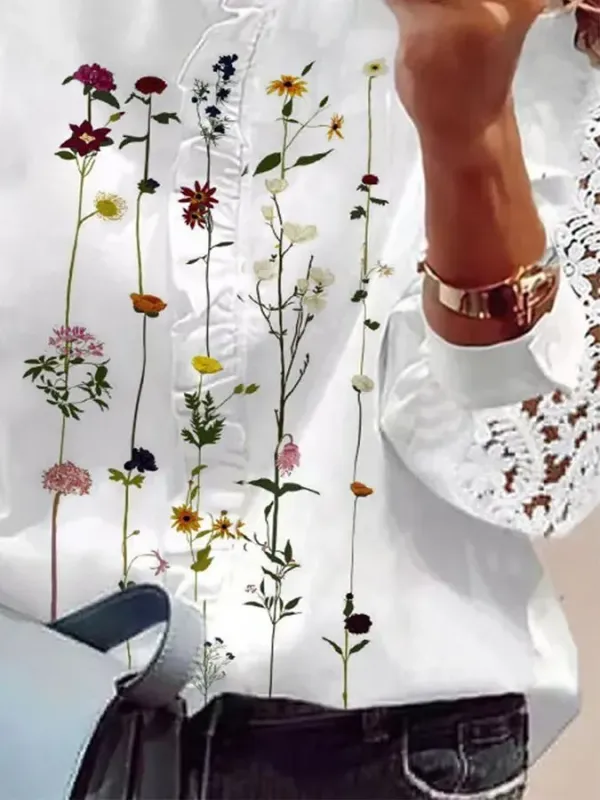 Similar Paneled Long Sleeve Casual Print Shirt