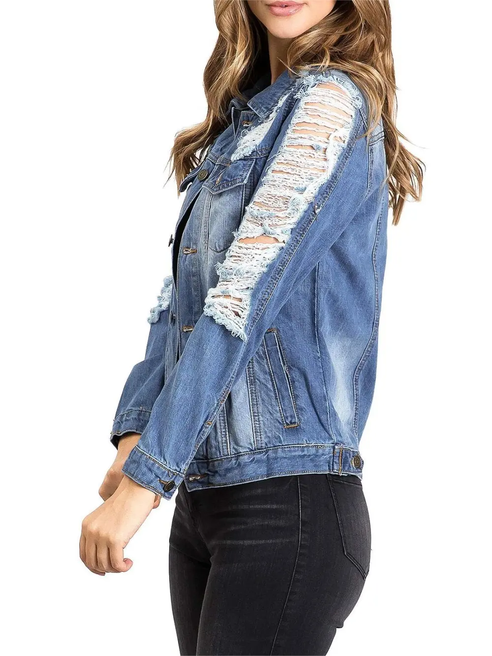 Distressed Blue Denim Trucker Jacket