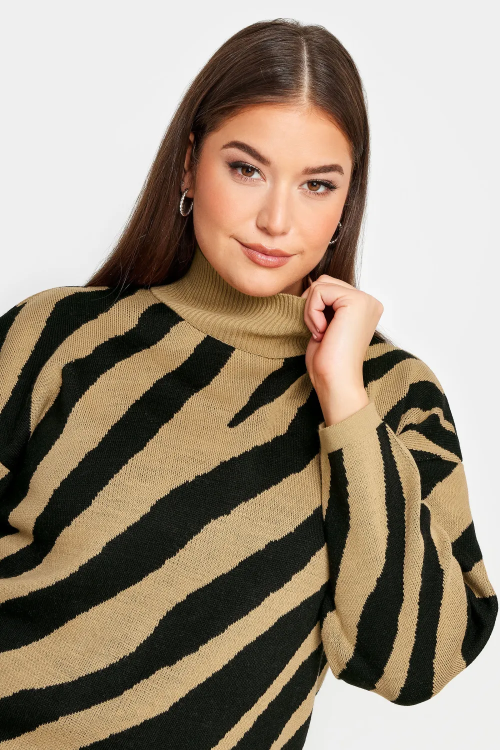 YOURS Curve Grey Zebra Print Turtle Neck Jumper