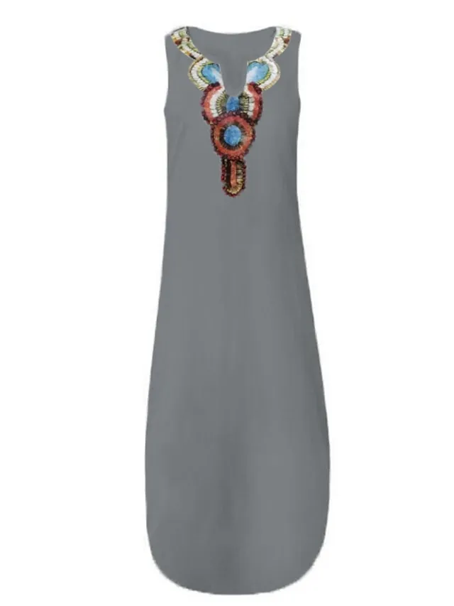 Women's Casual Dress Shift Dress White Dress Long Dress Maxi Dress Polyester Hot Casual Holiday Vacation Beach V Neck Split Print Sleeveless Summer Spring Fall 2023 Regular Fit White Yellow Wine