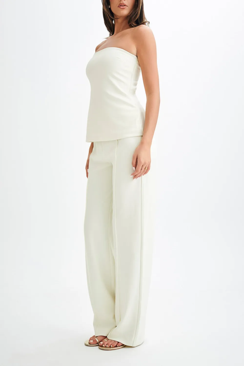 Slight Stretch Pleated Wide Leg Pants