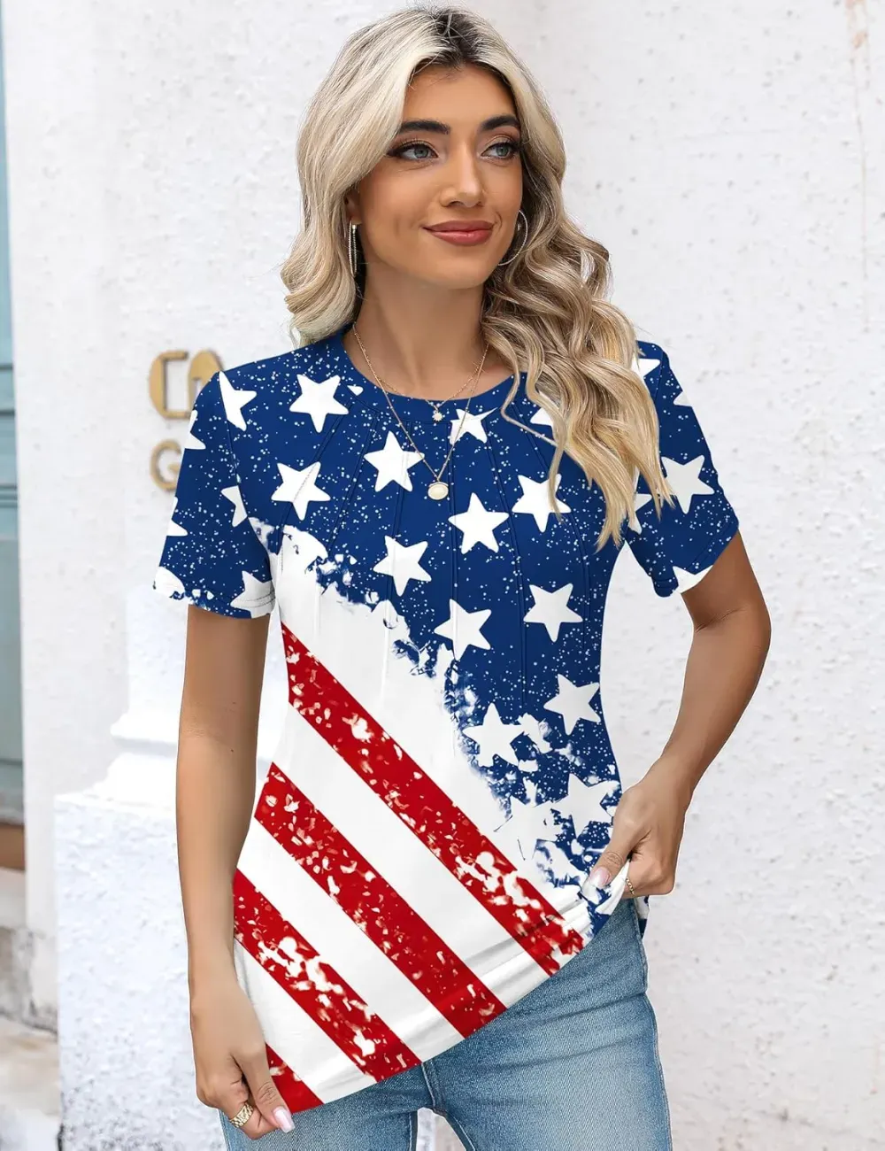 Kistore Womens Casual Crew Neck Short Sleeve Pleated Tops Blouses Fashion Clothes 2024