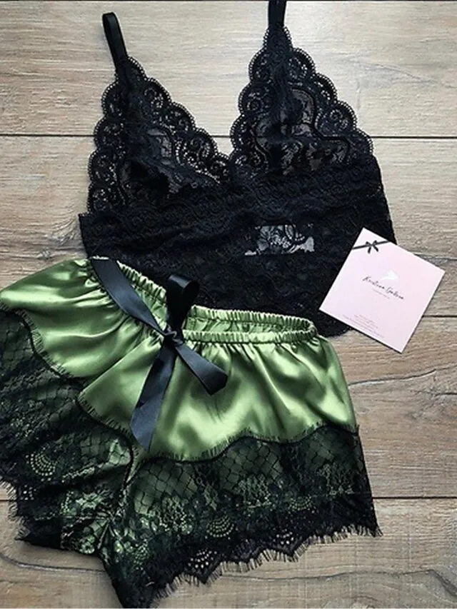 Women's Pajama Top and Pant Sets 2 Pcs Pure Color Fashion Hot Casual Home Daily Bed Satin Breathable Straps Sleeveless Strap Top Shorts Backless Summer Spring Black Pink