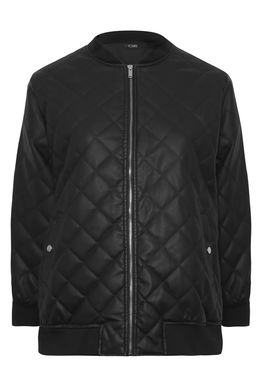 YOURS Curve Black Quilted Faux Leather Bomber Jacket