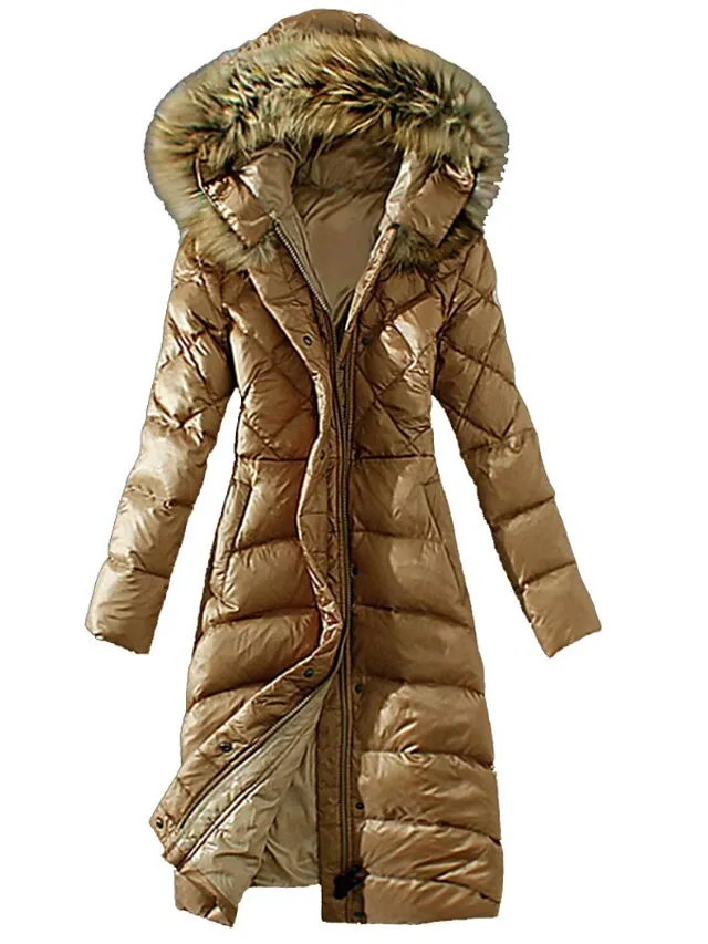 Women's Winter Jacket Winter Coat Parka Warm Breathable Outdoor Street Going out Weekend Pocket Fur Collar Fleece Lined Zipper Turndown Casual Comfortable Street Style Solid Color Regular Fit