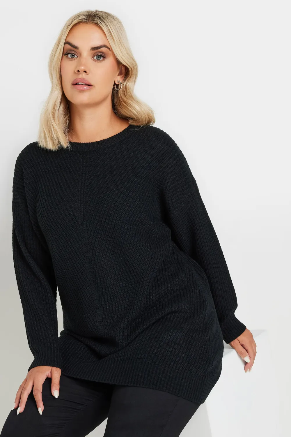 YOURS Curve Black & White Essential Knitted Jumper