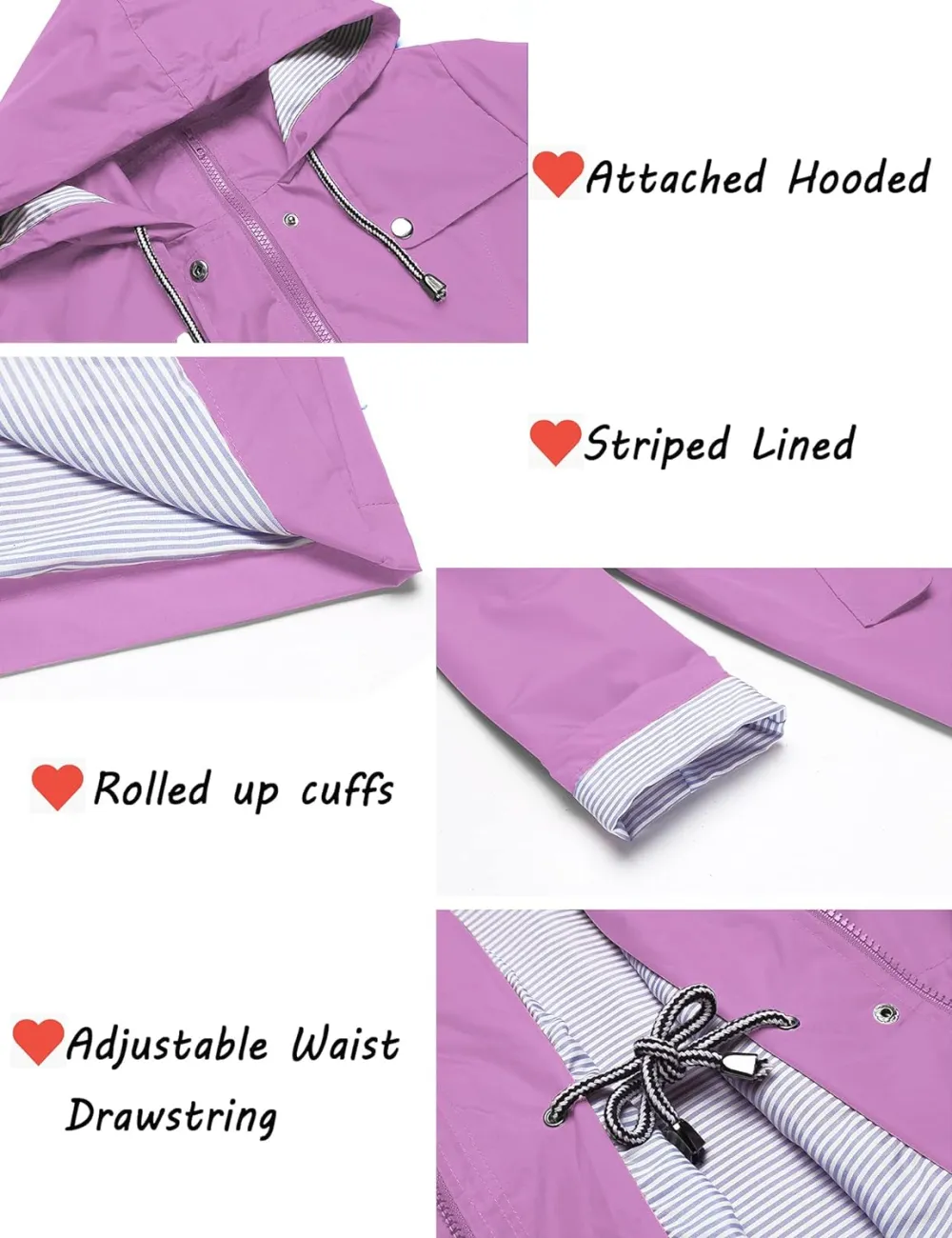 Womens Lightweight Hooded Waterproof Active Outdoor Rain Jacket S-XXL