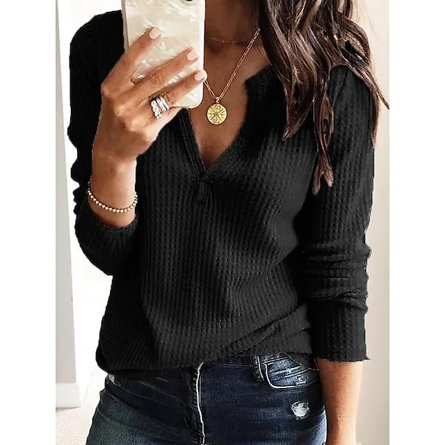 T shirt Tee Women's Black White Yellow Solid Colored Basic Street Daily Basic Round Neck S