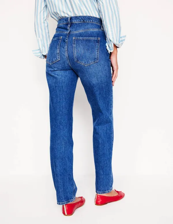 High Rise Straight Leg Jeans -Mid Wash