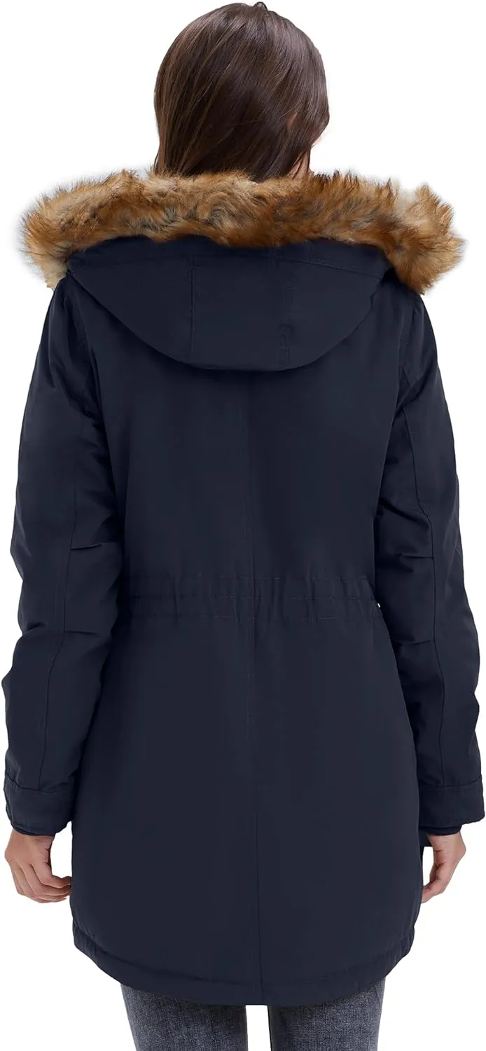 Women's Winter Coats Fleece Lined Parka Jacket Hooded Long Winter Warm Parka Coat with Pockets