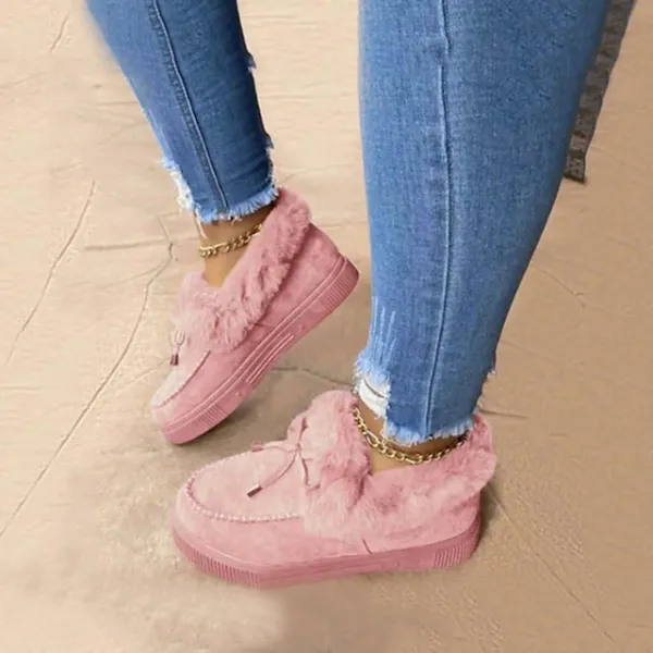 Women's Boots Snow Boots Suede Shoes Outdoor Office Daily Fleece Lined Booties Ankle Boots Winter Bowknot Flat Heel Round Toe Casual Sweet Walking Suede Loafer Leopard Solid Colored claret Leopard