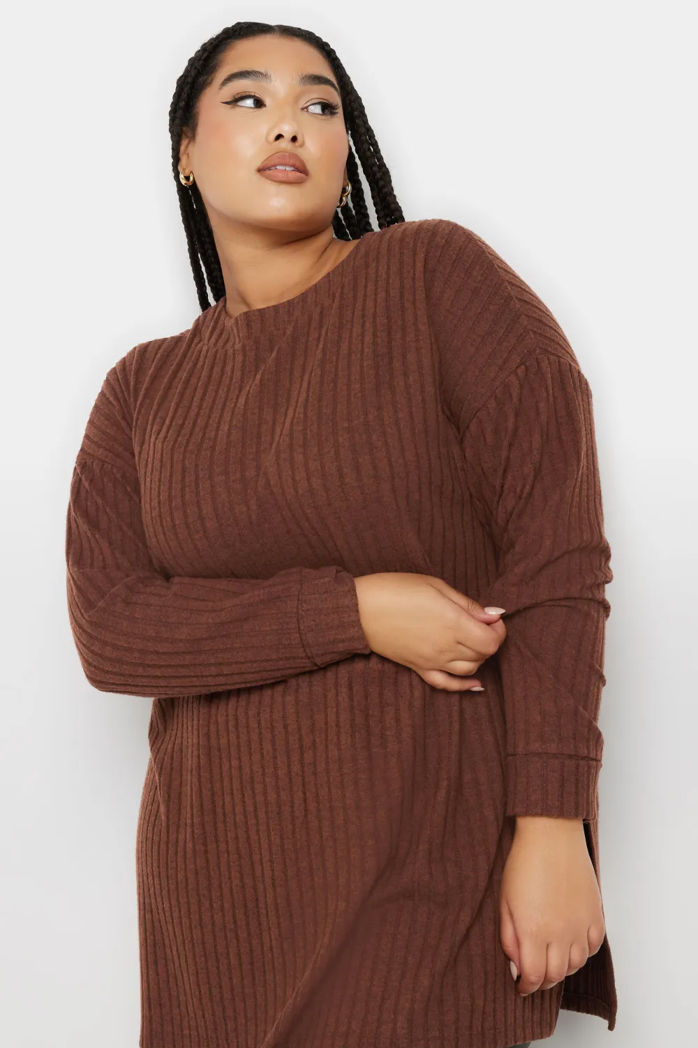 YOURS Curve Rust Orange Side Split High Neck Jumper