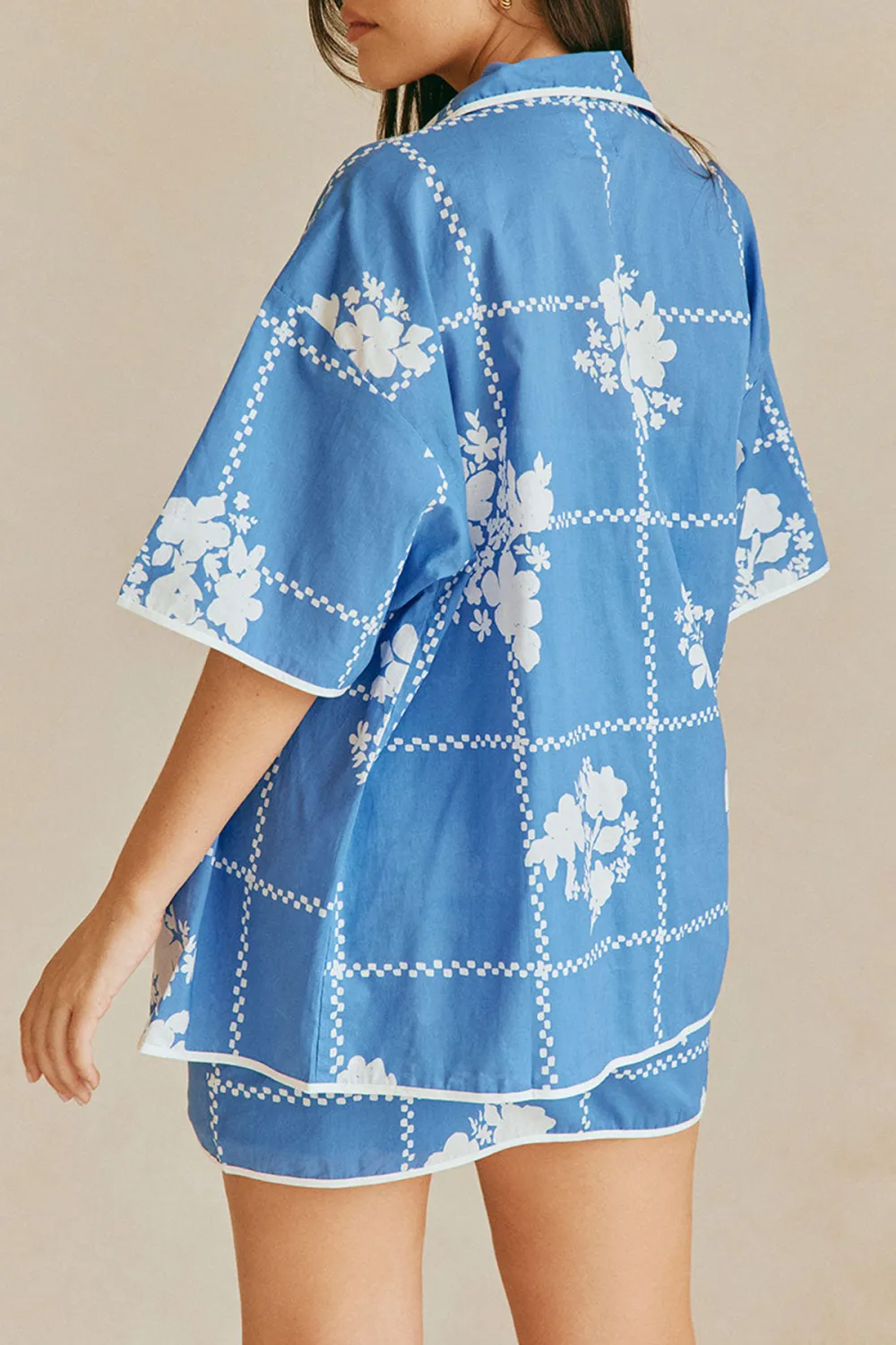 Short Sleeve Floral Print Oversized Shirt