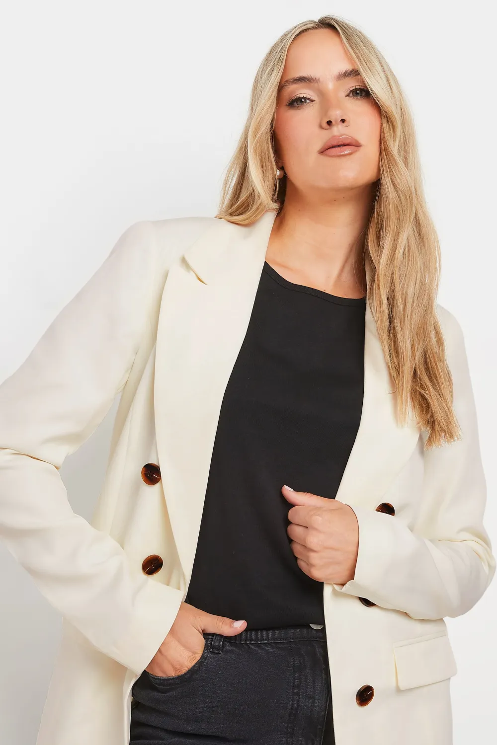 LTS Tall Ivory White Double Breasted Blazer