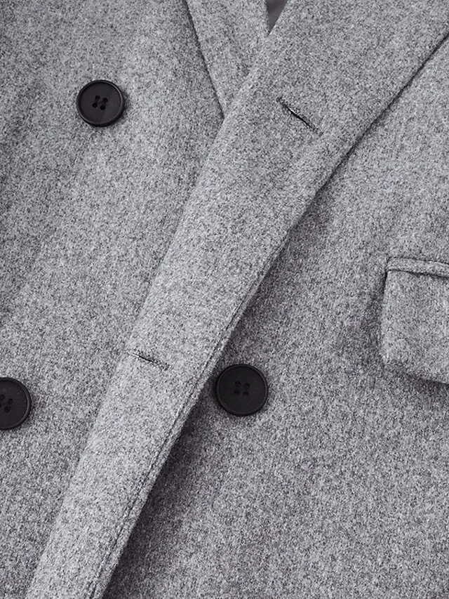 Women's Coat Comtemporary Contemporary Simple Button Formal Office / Career Street Daily Polyester Long Coat Winter Fall Gray Double Breasted Turndown Regular Fit 3XL
