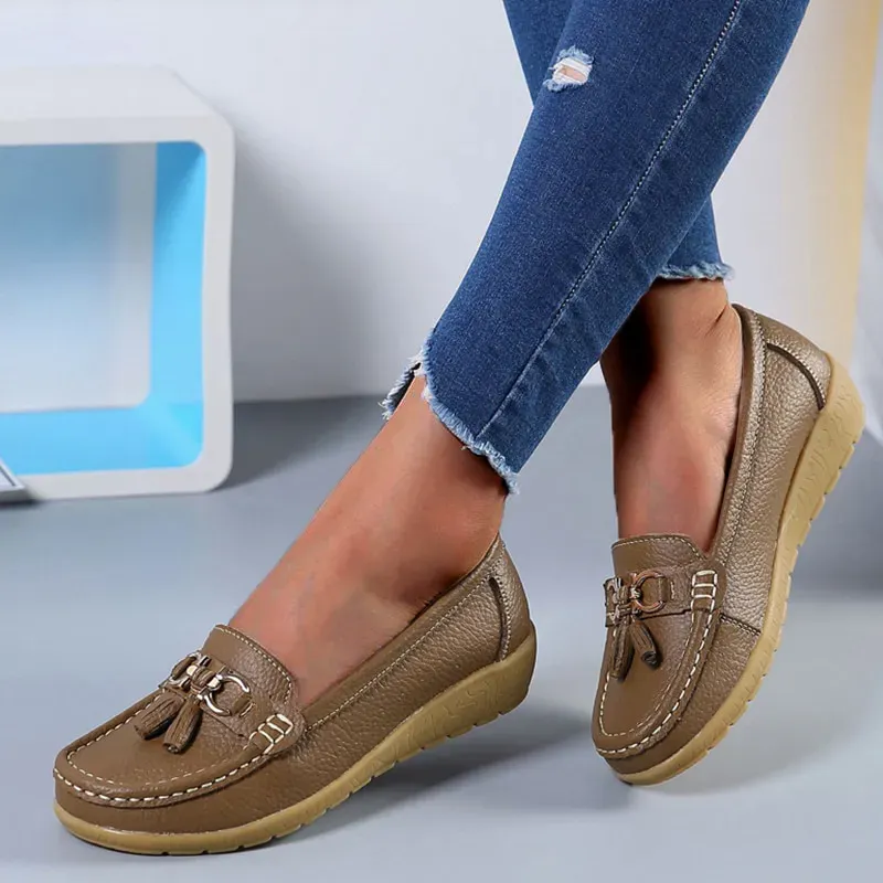 Women Flats Ballet Leather Breathable  Casual  Shoes