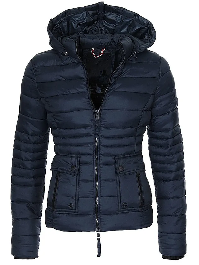 Women's Parka Fleece Lined Puffer Jacket Thermal Warm Winter Coat Windproof Heated Coat Zip up Drawstring Hooded Coat with Pocket Outerwear Long Sleeve