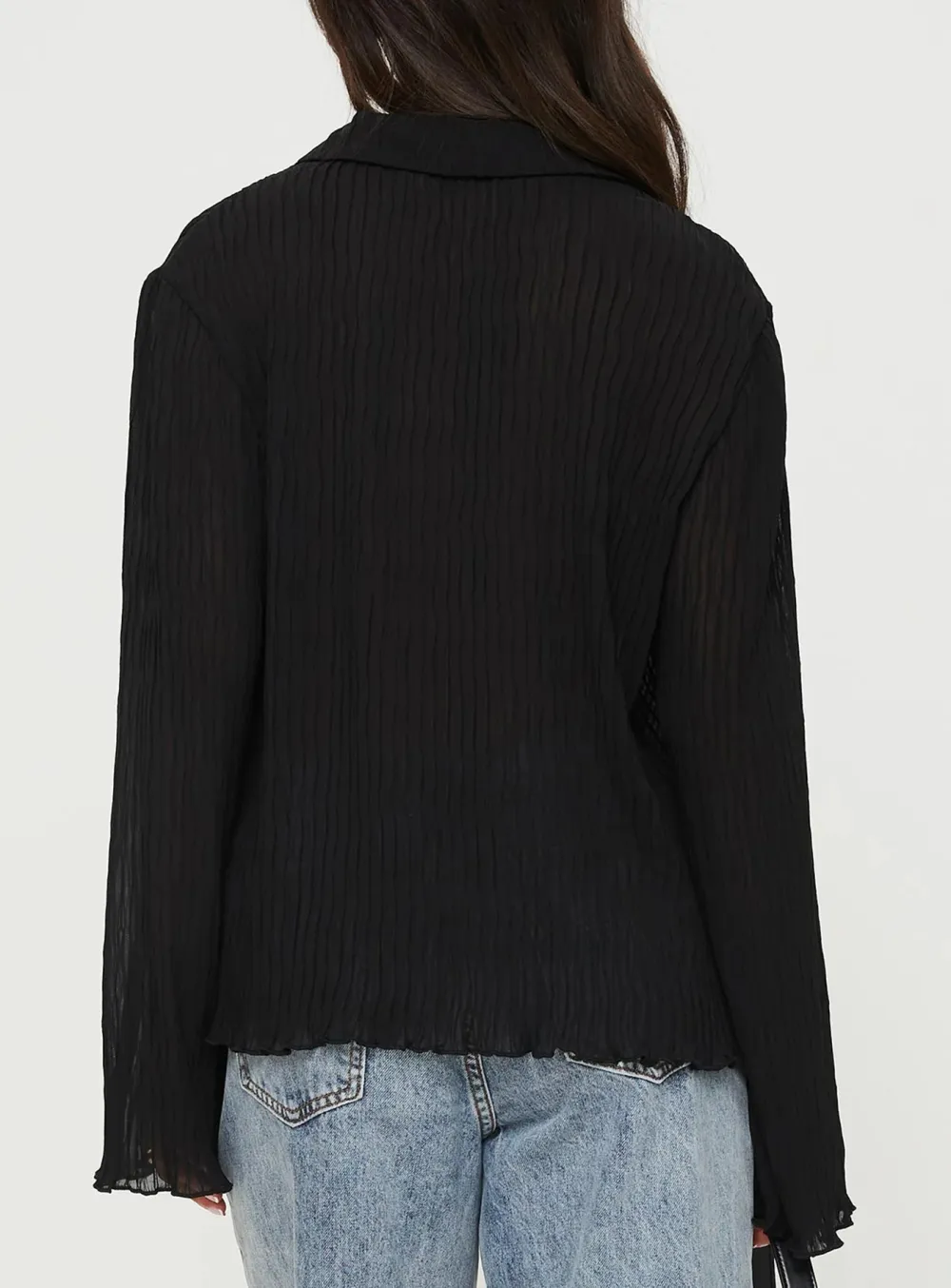 Black Textured Wrap Front Shirt