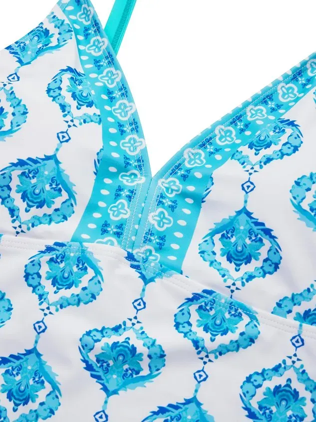 Vacation Ethnic Printing V Neck Tankinis Two-Piece Set