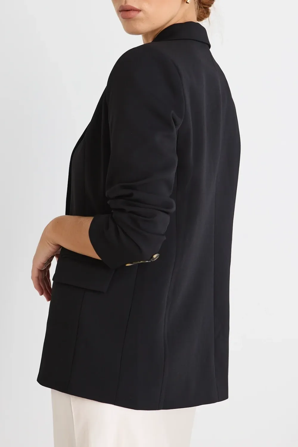 Black Crepe Semi - Fitted Blazer