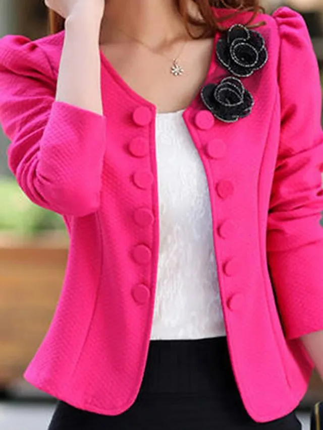 Women's Blazer Fall Short Bow Coat White Black Pink Fuchsia Elegant Street Spring Open Front Round Neck Regular Fit S M L XL XXL 3XL