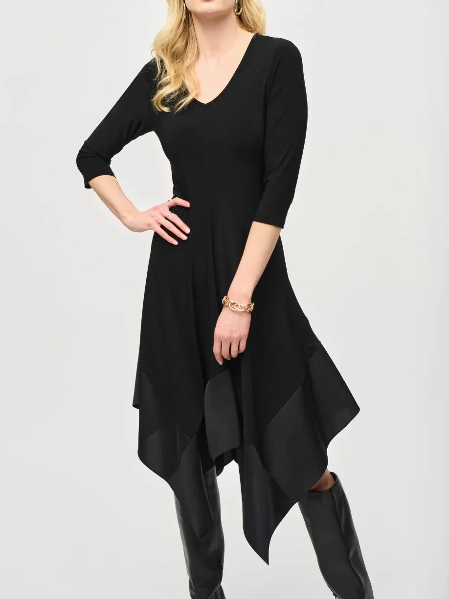 Black Asymmetric Hem V - Neck Dress