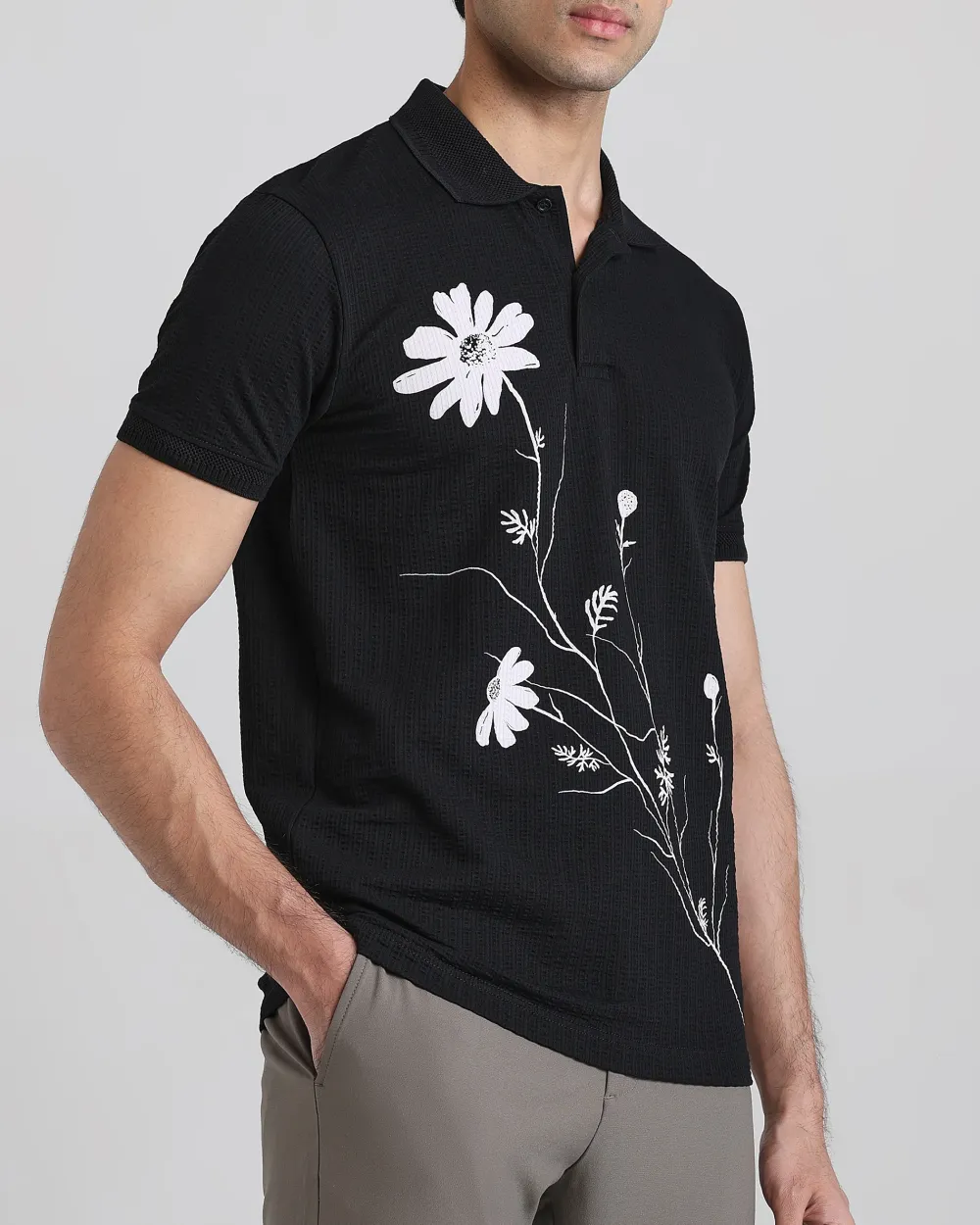 Minimalist Vintage Black Daisy Personality Polo Shirt