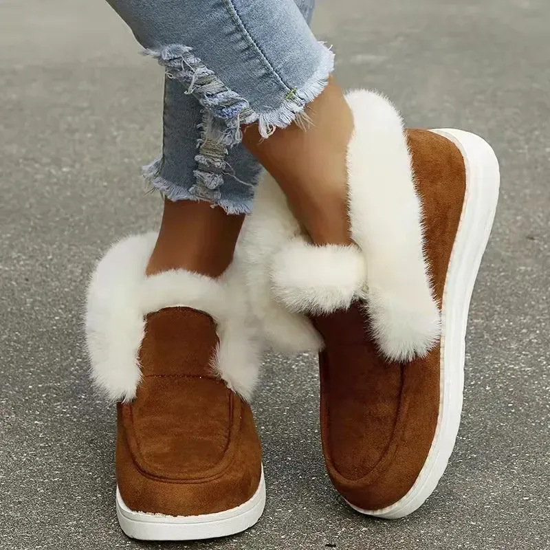 Casual Solid Color Split Joint Warm Furry Boots